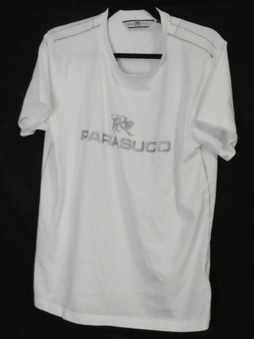 Vintage PARASUCO White Graphic Logo Tee Short Sleeve Shirt - Size Large